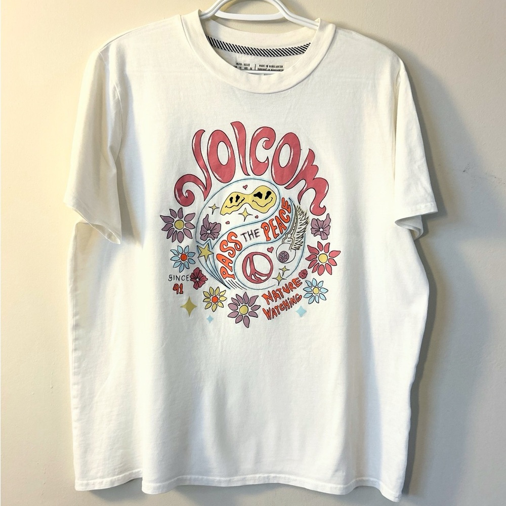 Volcom White Short Sleeve Tee with Graphic Design